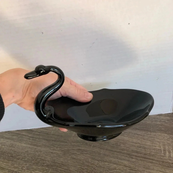 Vtg Viking Glass Black  Swan Candy Dish - Picture 8 of 11